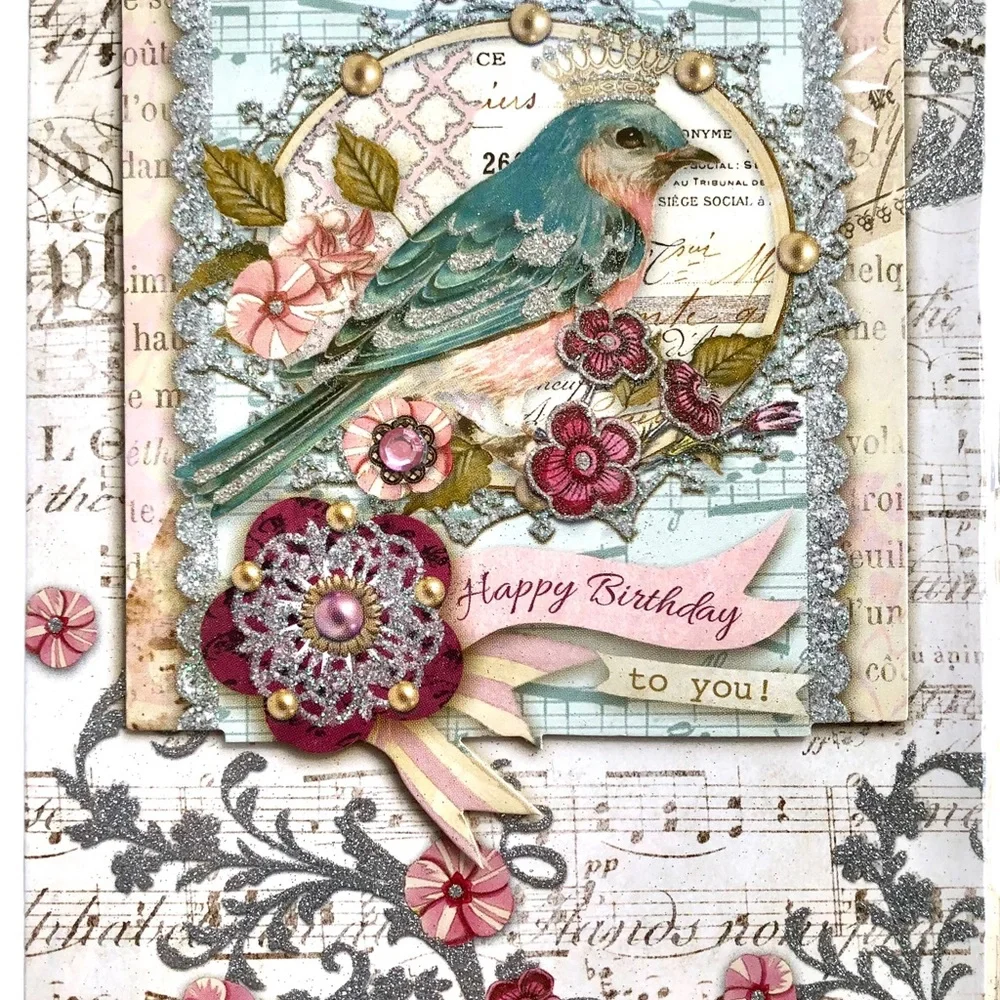 Punch Studio Single (1) 3D Glitter Birthday Card +Env+Seal ~ Crown Bird (67450)
